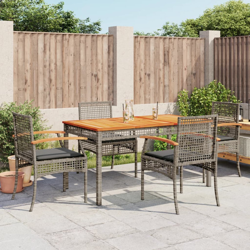 Ensemble repas 5 pièces avec coussins en rotin Bayou Breeze, H 29,5 po x l 31,5 po x L 55,1 po, Gris / Gris, 4