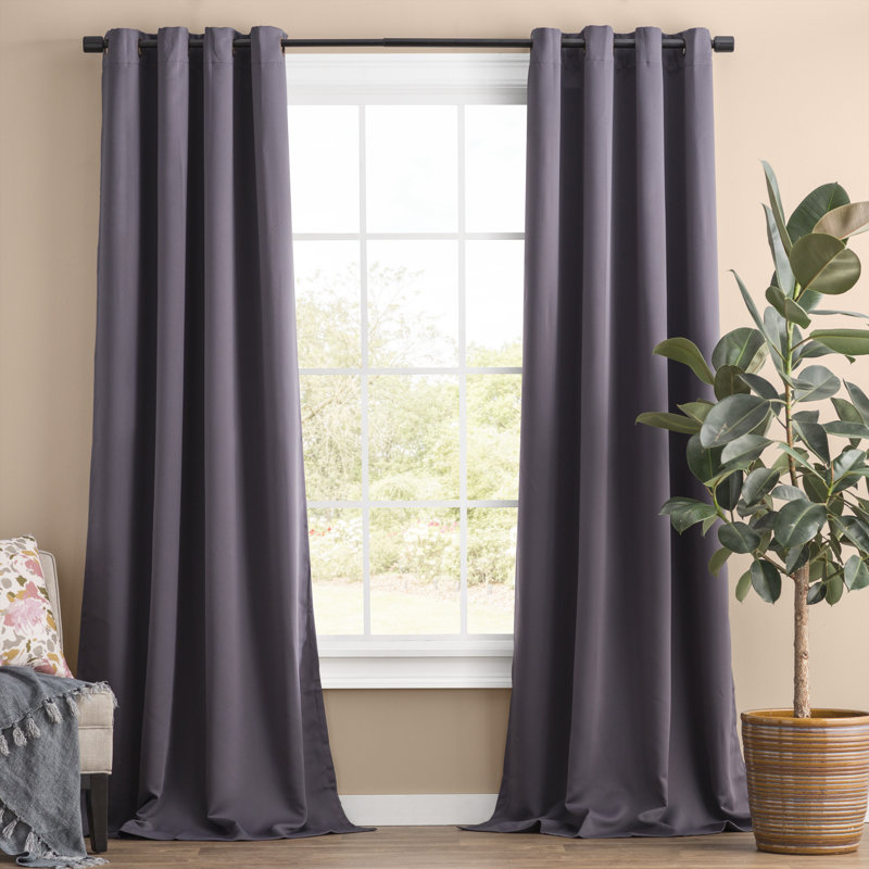 Adina Sevan Solid Thermal Grommet Curtain Panels, Dark Grey, 52"W x 120"L