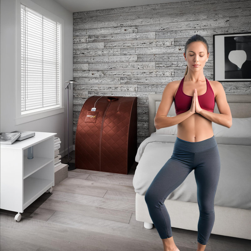 SteamSpa Portable 1-Person Home Sauna with Infrared Heating, Digital Control, Foot Heating Pad, Foldable Chair and Foot Massager in Brown Finish