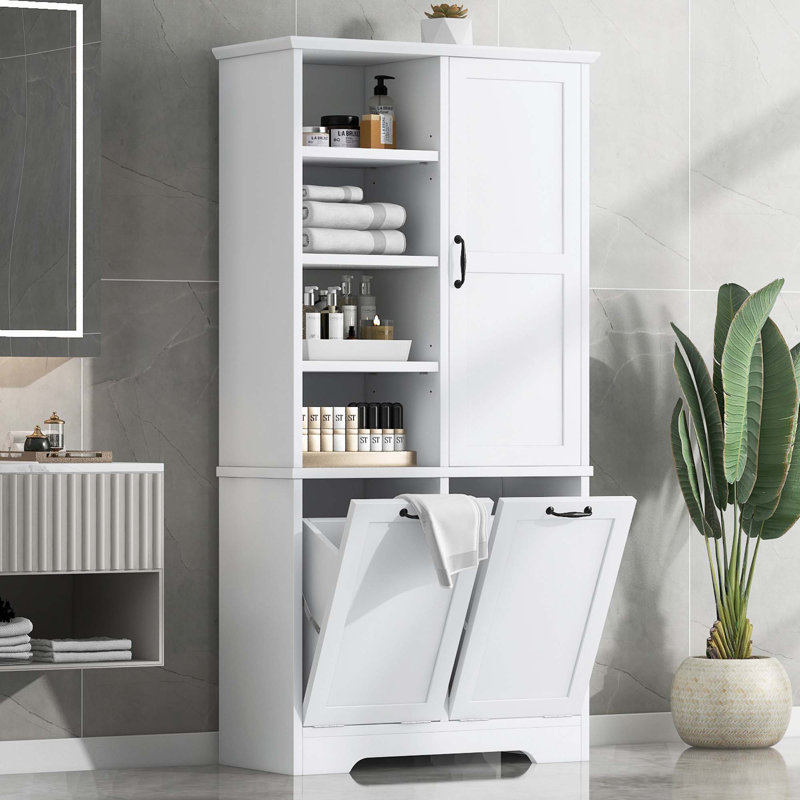 Armoire de rangement de salle de bain avec panier à linge inclinable