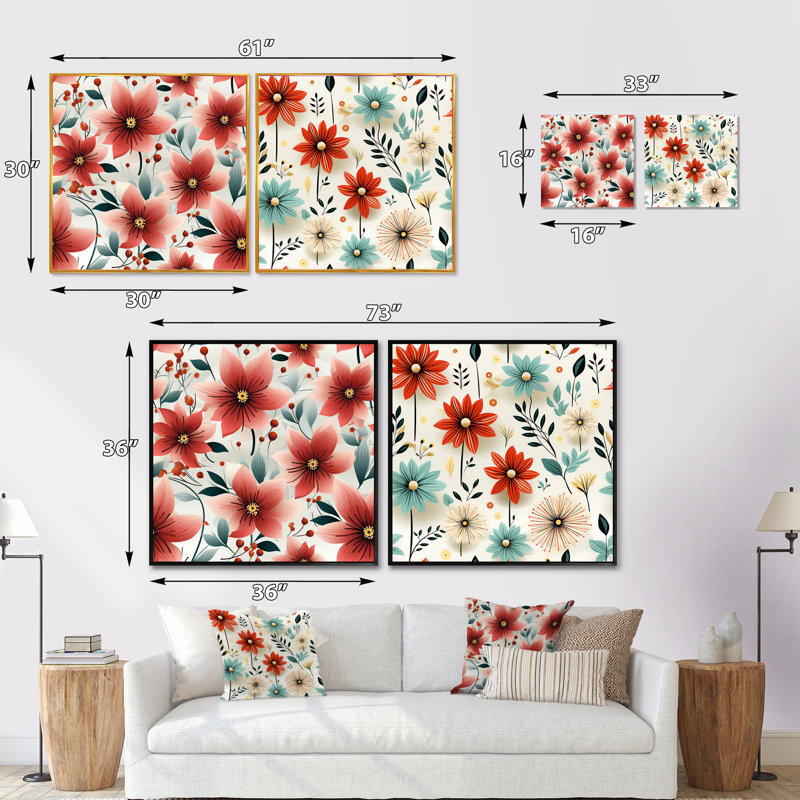 Groseiller - Ensemble de 2 collages floraux carrés, Cadre flottant noir, H 16 po x l 33 po