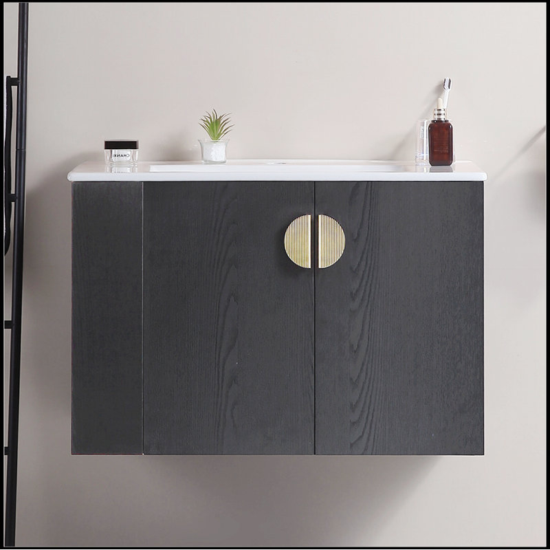 Ensemble de meuble-lavabo avec lavabo et deux portes Romed, Noir