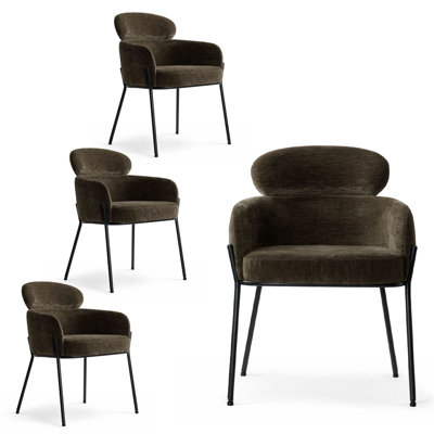 Ensemble de 4 chaises de salle à manger modernes rembourrées avec accoudoirs courbés et pieds en métal noir
