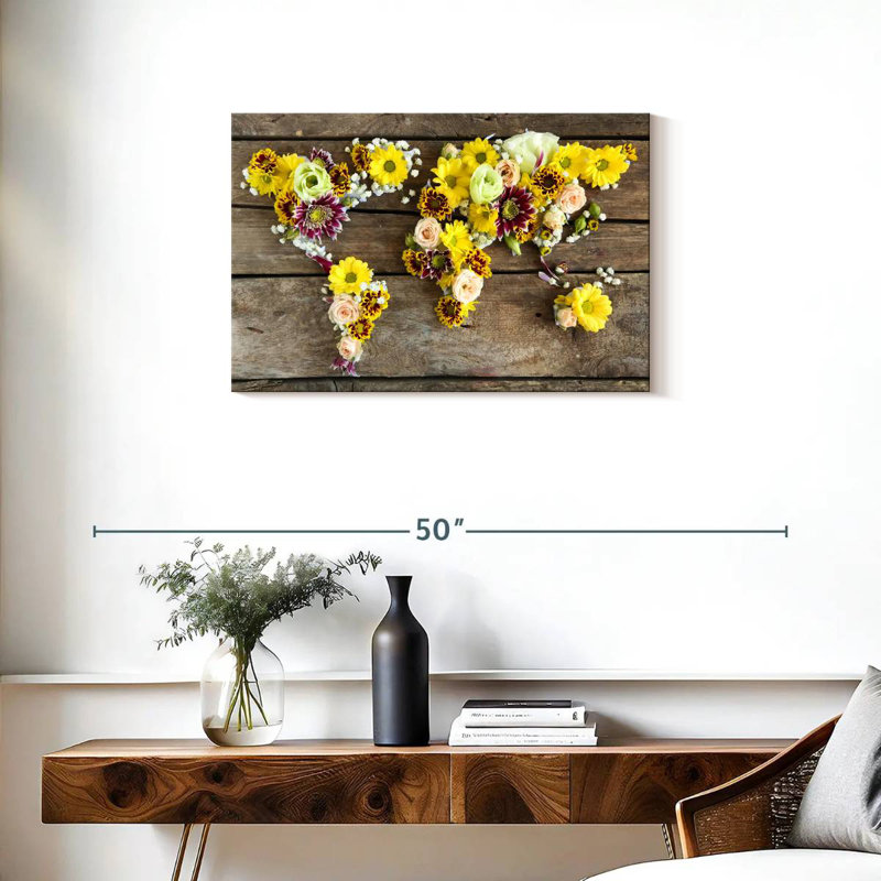Carte du monde floral Aliaz, H 20 po x l 30 po