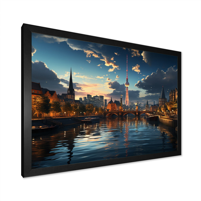 «Berlin Beautiful Cityscape Spot I - Berlin», reproduction d'art sur toile, H 24 po x l 32 po x P 1 po, Cadre flottant noir