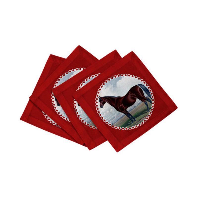 English Thoroghbred Cotton Sateen Cocktail Napkins, Red