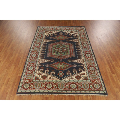 Blue Geometric Viss Indian Area Rug 6x9