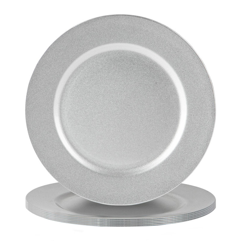 Argon Tableware - Melamine Charger Plates - Set of 6, Matt Silver
