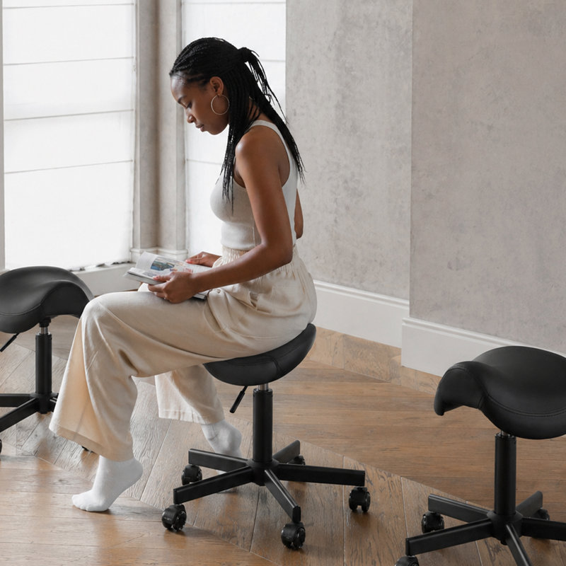 Tabouret à selle ergonomique réglable Latitude Run®, Sans repose-pieds, Noir, noir, noir, noir