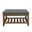 Grande table basse avec repose-pieds capitonné en lin capitonné avec tablette et cadre en bois de hêtre, repose-pieds surdimensionné pour le salon, gris foncé
