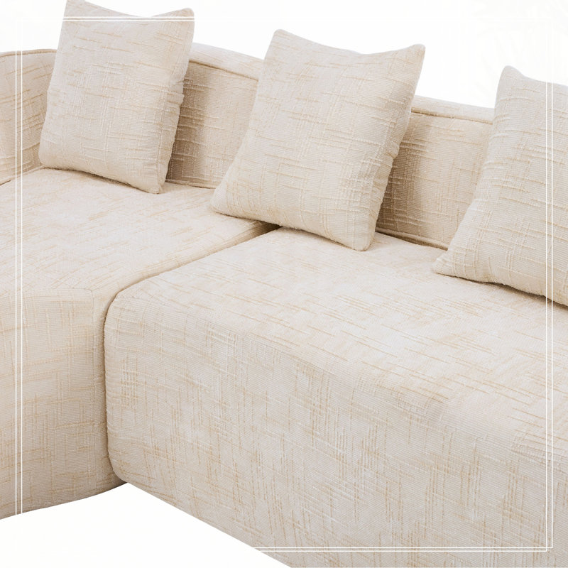 Chenille L-shaped compressed sofa, Beige Chenille
