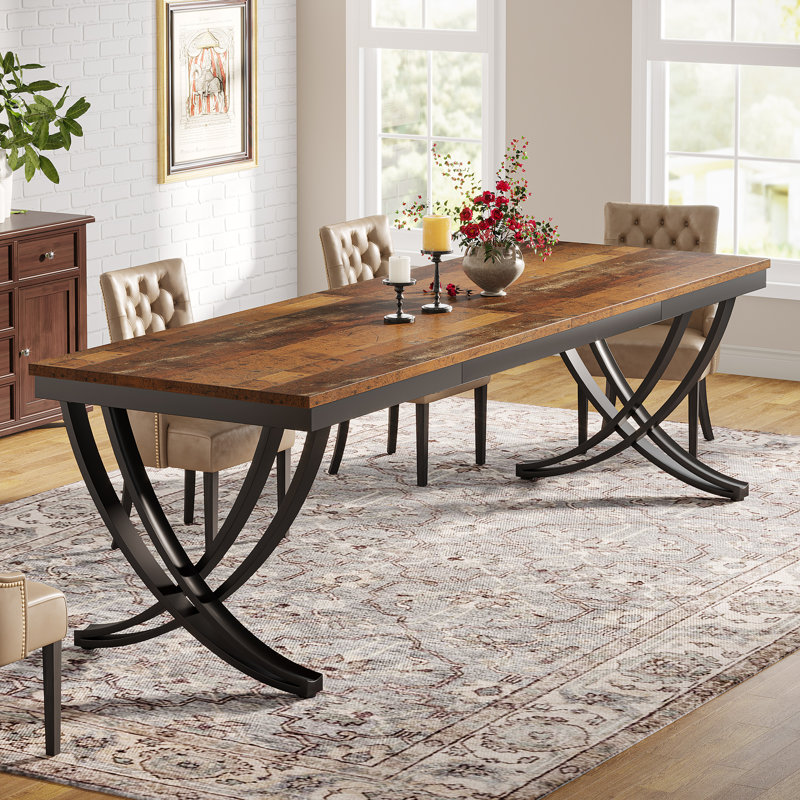 Metal Base Dining Table, Brown, Black