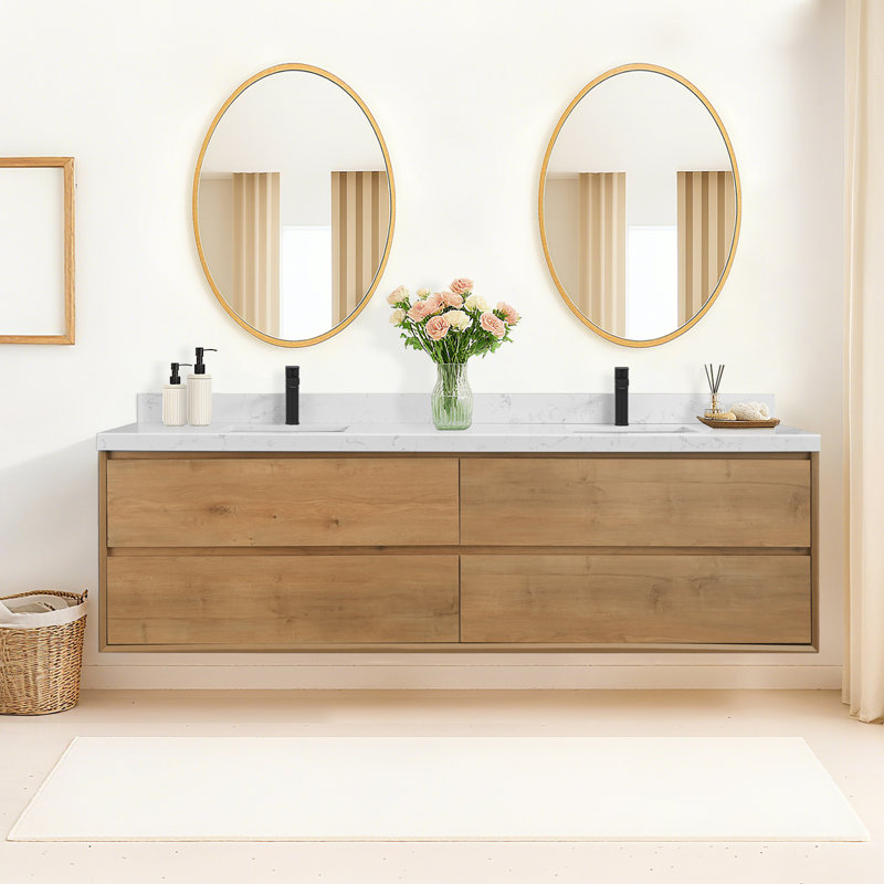 Meuble-lavabo flottant 84 po avec lavabo 84 po, Chêne fumé