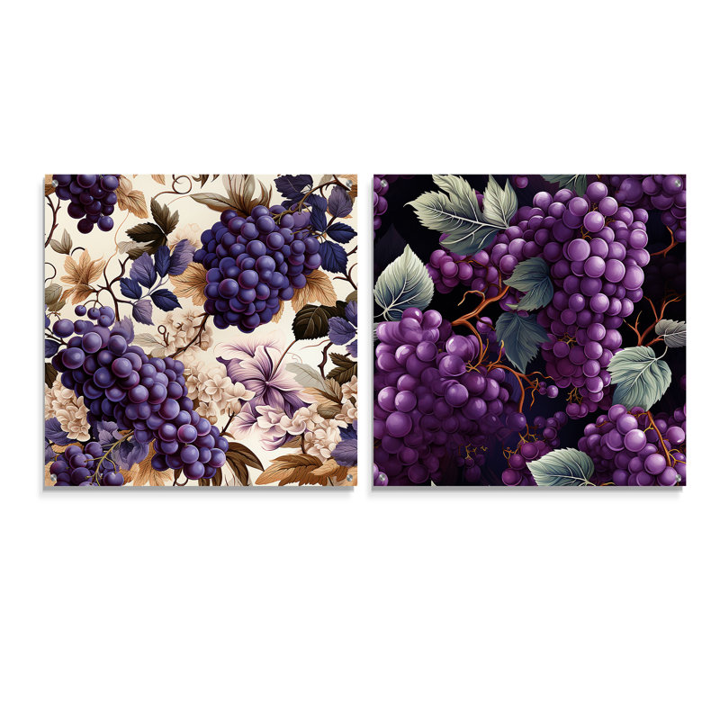 Tuscan Vineyard Vines - Floral Acrylic Wall Art Glass Set Of 2, 30" H x 61" W
