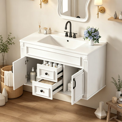 Wall Mounted Bathroom Cabinet with Ceramic Sink and Drawers