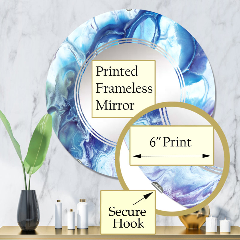 Miroir mural bleu et mauve abstrait - moderne, 32 po x 32 po