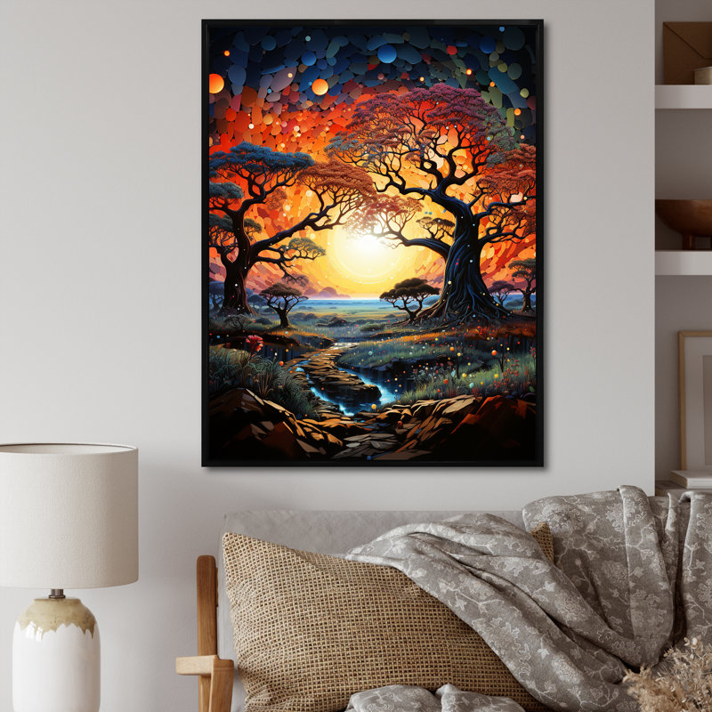 Baobab africain, teintes cosmiques III - arbre, baobab, art mural, salon, Cadre flottant noir, H 20 po x l 12 po