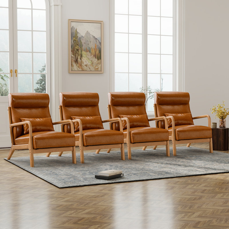 Osias 26'' Wide Transitional Traditional Faux Leather Accent Chair with Lumbar Pillow(Set of 4)