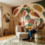 Papier peint amovible sur fond blanc Mid Century Modern-1303846503-1303846488