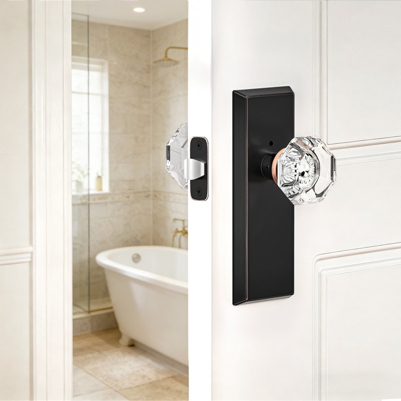 Faux bouton de porte octogonal en bronze huilé, Bronze frotté à l'huile, Faux bouton double