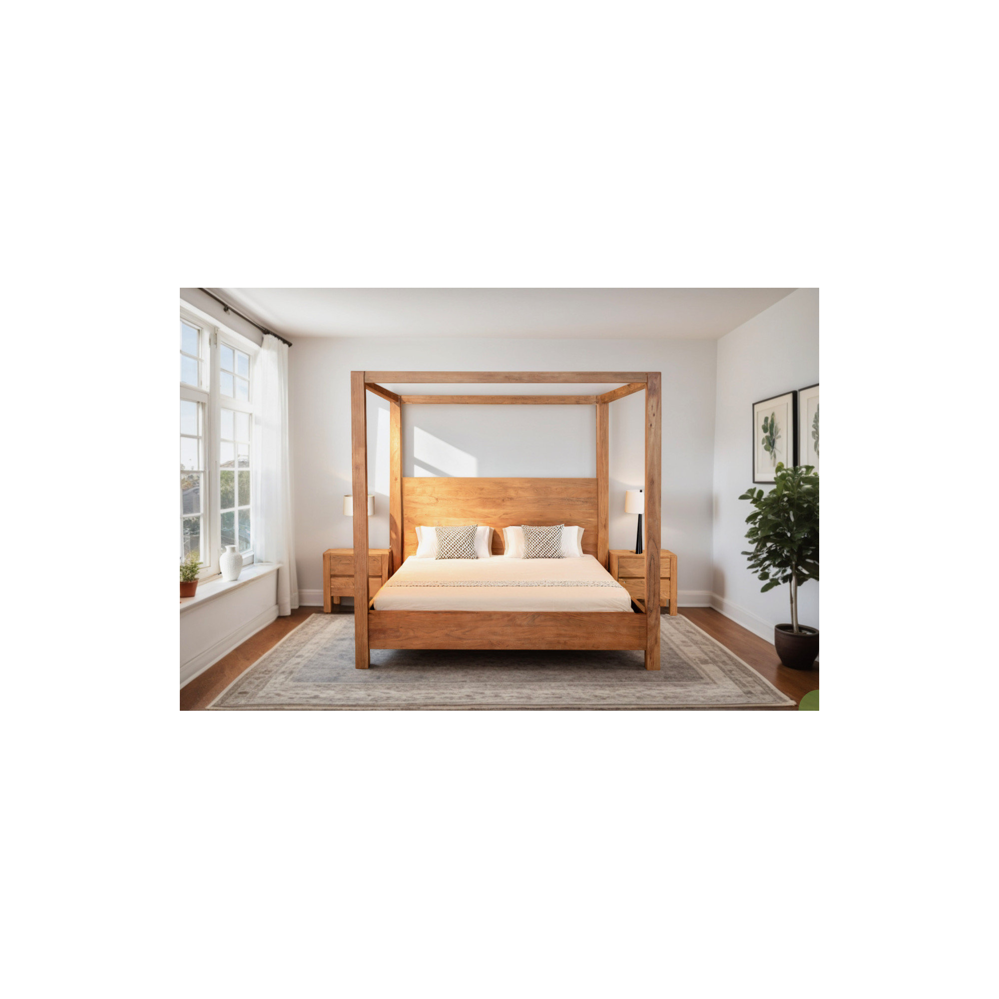 Xaydin Canopy Bed In Brushed Acacia, King