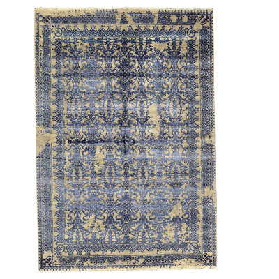 Tapis unique noué à la main bleu / jaune de haute qualité