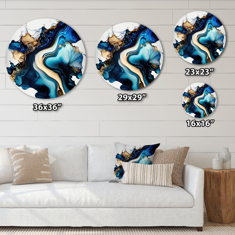 Géode abstraite marbre bleu II - Art abstrait rond en métal, H 23 po x l 23 po x P 1 po