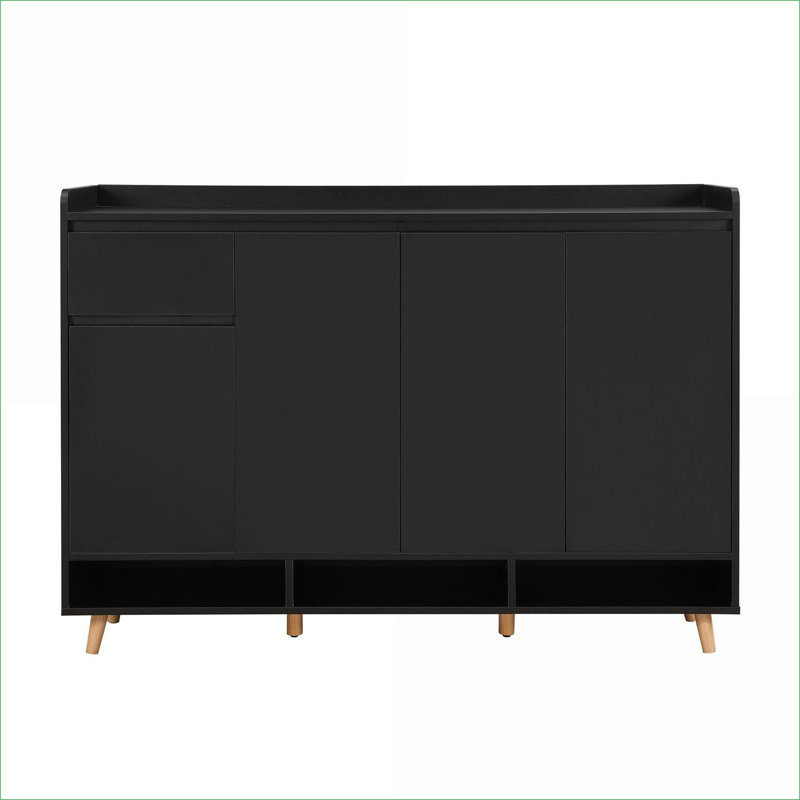 Contemporary Shoe Cabinet With Adjustable Shelves, Minimalist Storage Cabinet, Accent Cabinet With 1 Drawer , Black