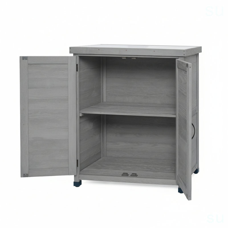 Potting Bench With Storage Cabinet And Metal Table Top For Outdoor Patio,Outdoor Work Station Table, Gray