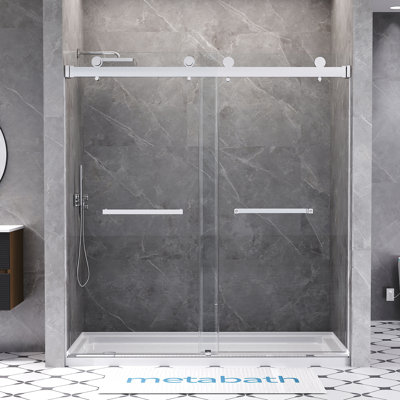 66"-72" W X 76" H Double Sliding Frameless Shower Door with 3/8" (10mm) Tempered Clear Glass