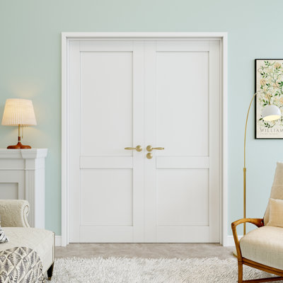 56" x 80" 2-Panel Double Doors, French Doors Slab Replacement, Solid Core Door Slab, Paintable & Waterproof, Suit for Pantry Door, Laundry Door, Closet Door, Room Door, Home Office Door