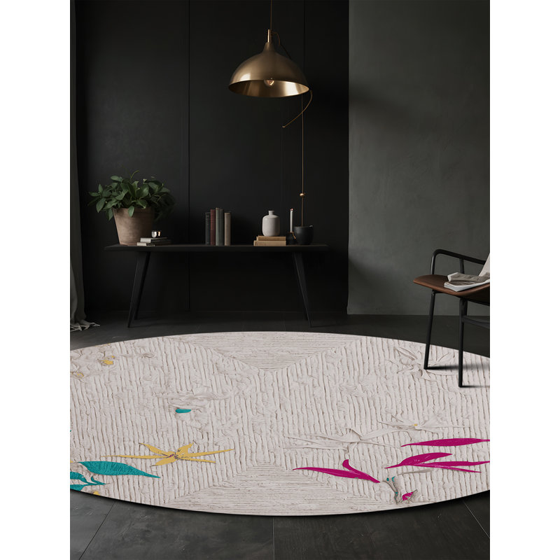 Machine Washable Gray Area Rug, Round 5'