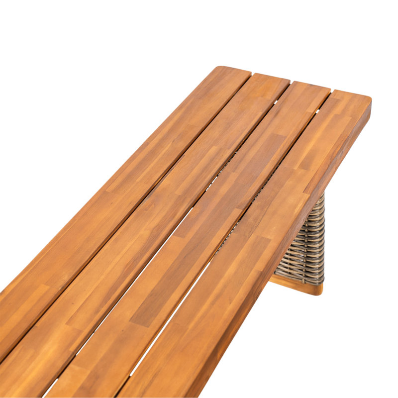 Banc d'extérieur en bois d'acacia (ensemble de 2), finition teck + osier gris
