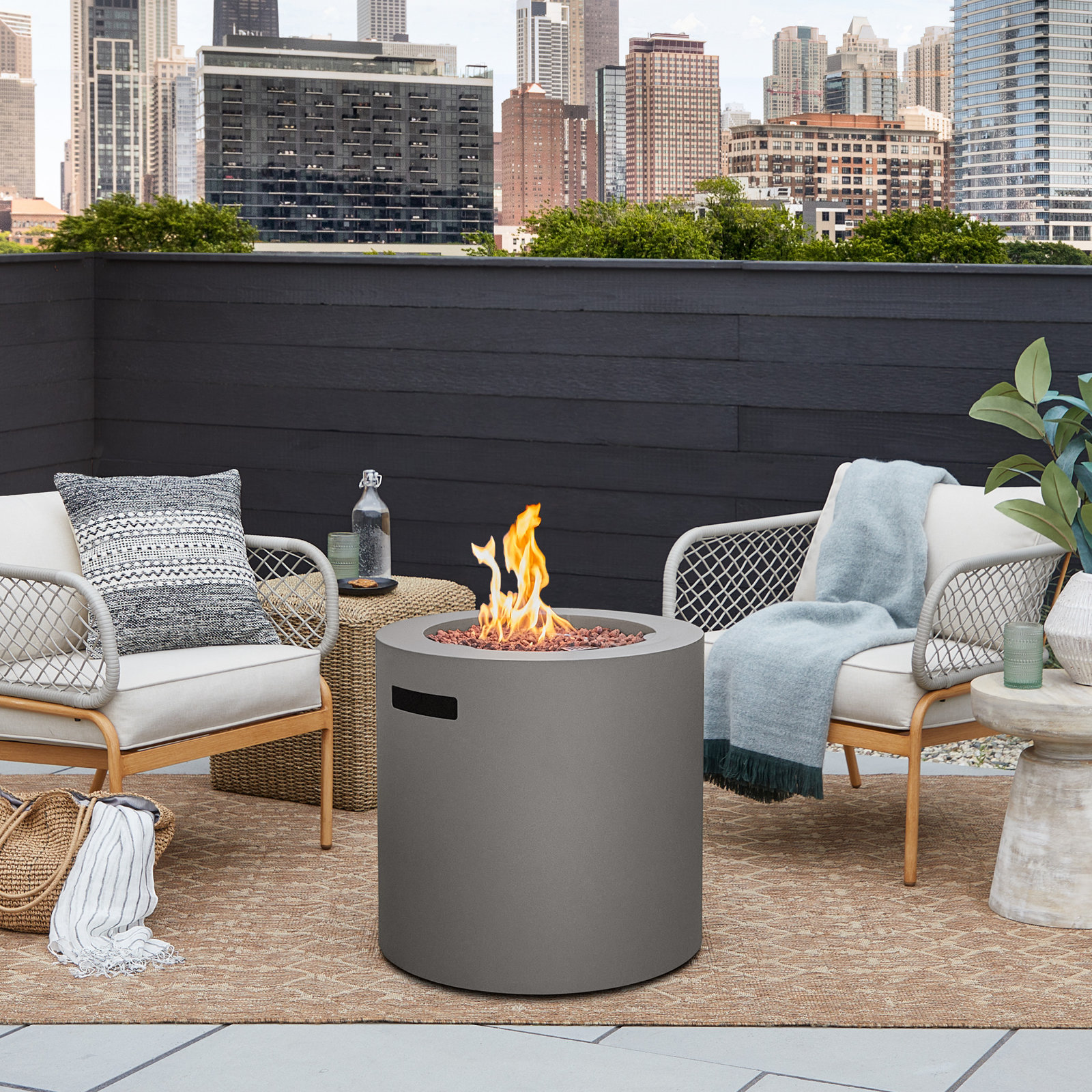 Aegean 24" Round Steel Propane Fire Pit Table with Hidden Tank Storage by Real Flame, Gray