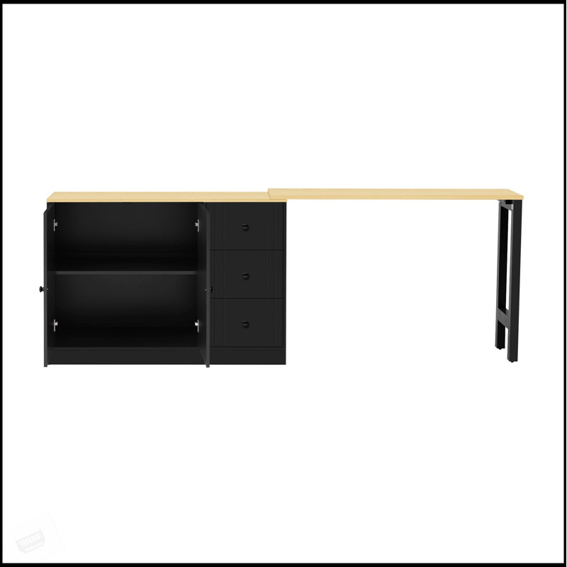 89.7'' Wooden Sideboard With Extendable Table, Multifunctional Storage Cabinet With 2 Doors And 3 Drawers For Living Room, Study, Foyer, And Kitchen