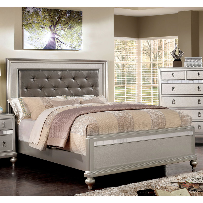 Annistyn Vegan Leather Standard Bed, Silver, Full