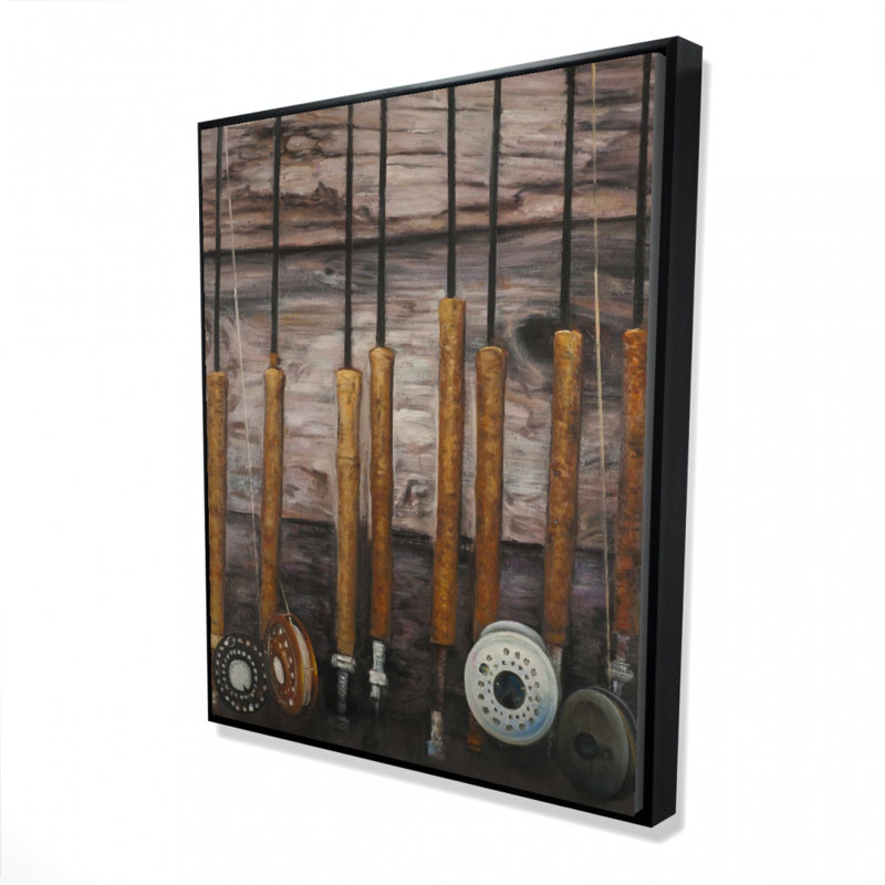 Fishing Rods On Wood Print On Canvas
