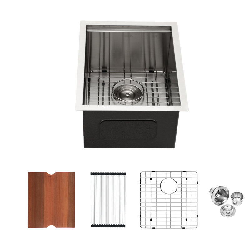 15" Undermount Kitchen Sink 15X19x10, Stainless Steel Workstation Model Type Version Type, T304 16G, Noise Limiting Feature Version, Effortless Drain Function, Brushed Nickel Decoration Sink,