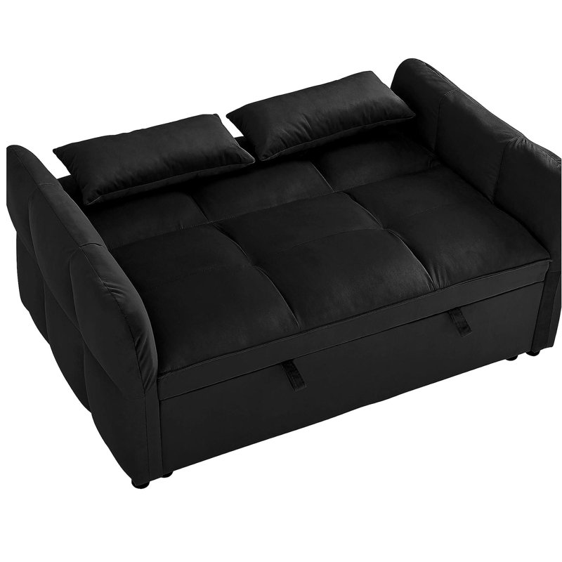 Lit escamotable désossé 3 en 1 avec dossier inclinable et coussins en velours. Convient aux salons, chambres à coucher, appartements et petits espaces (noir)