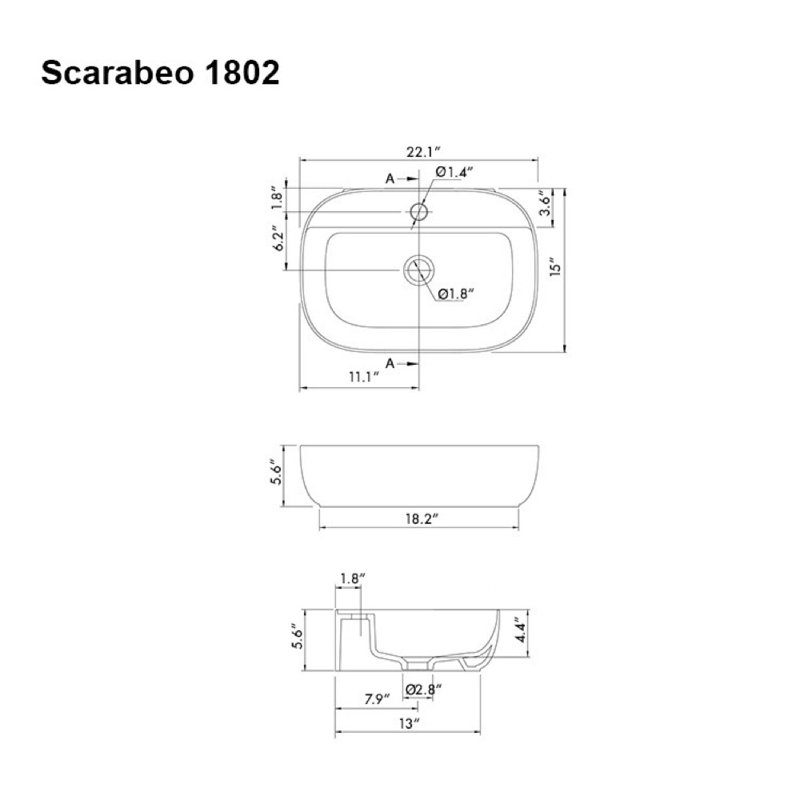 Scarabeo By Nameeks 15'' White Ceramic Oval Bathroom Sink, One Hole