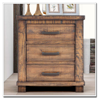 Rustic Three Drawer Reclaimed Solid Wood Nightstand