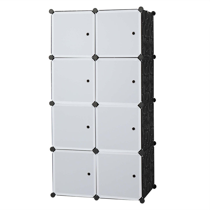 8 casiers de rangement empilables en plastique avec 8 tiroirs, Blanc/Noir