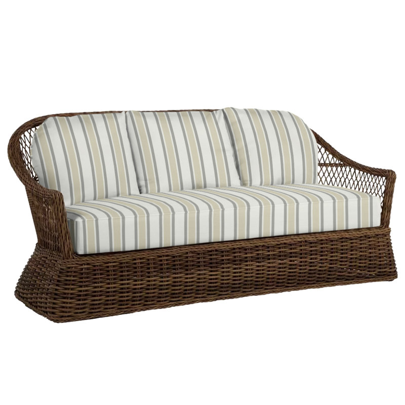Soho 81.75" Wide Outdoor Wicker Patio Sofa with Cushions, Welt, Soho #83 Raffia, Verona Fossil