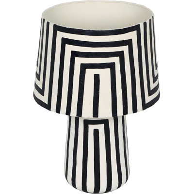 Lampe de table en papier mâché noir rayé - fait à la main artisanalement, conception unique, compatible avec les DEL, homologué UL, base E26
