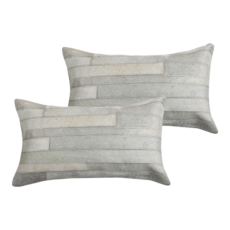 Ensemble de deux coussins décoratifs lombaires en peau de vache grise 12 "X 20"