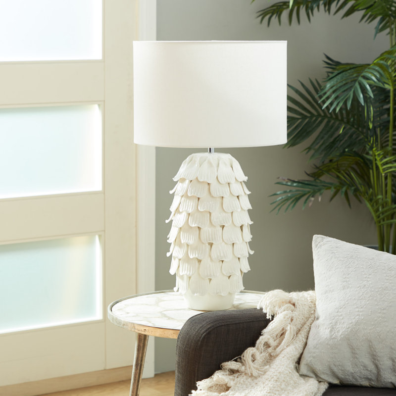 Lampe de table à pétales en céramique, Blanc