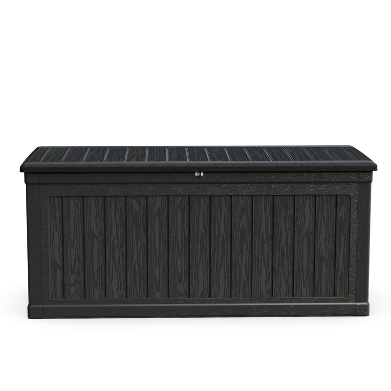 260 Gallon Waterproof Black Deck Box, Double - Construction For Long Term Outdoor Storage, Ideal Gardening Tools And Can Be An Extra Seating Wall Build Longevity, Good Pool Supplies A Bench