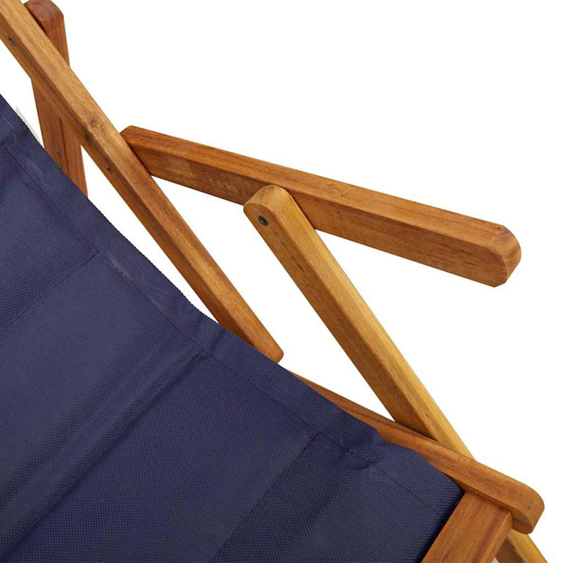 Folding Beach Chair With Armrests Acacia Wood & PVC-coated polyester, Blue