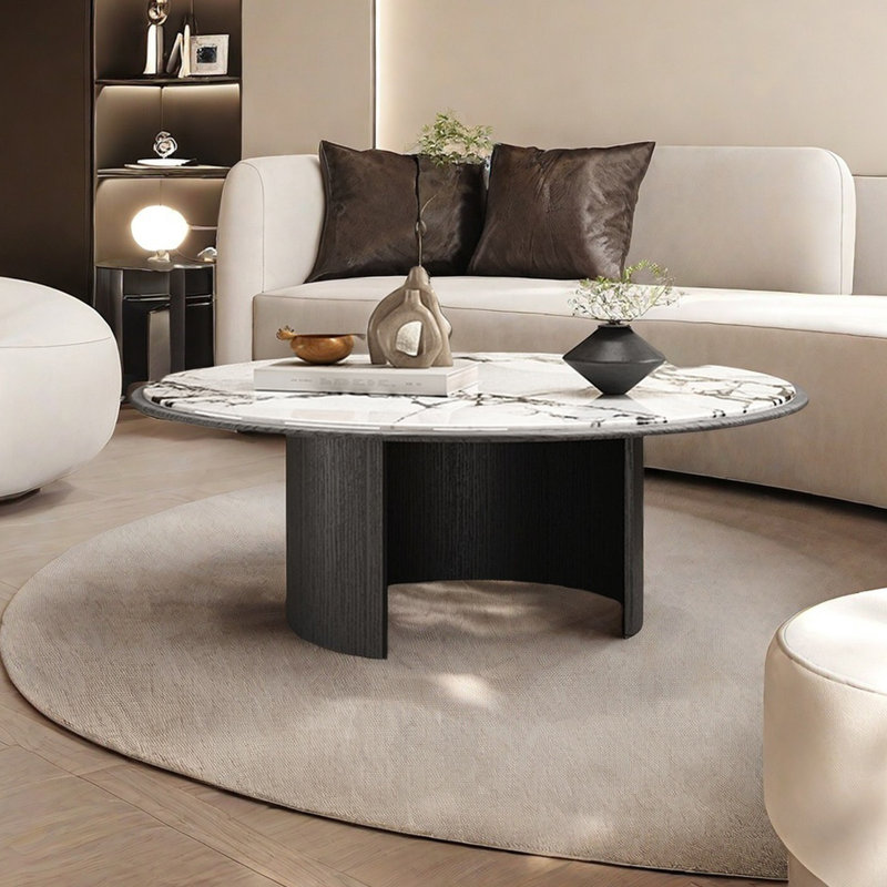 Simple round microcrystalline stone coffee table, 15" H x 31.5" L x 31.5" W