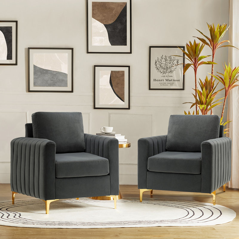 Fauteuil club en velours Gillette, Gris